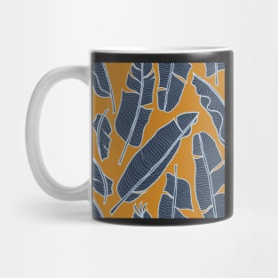 Banana leaves navy on ochre Mug